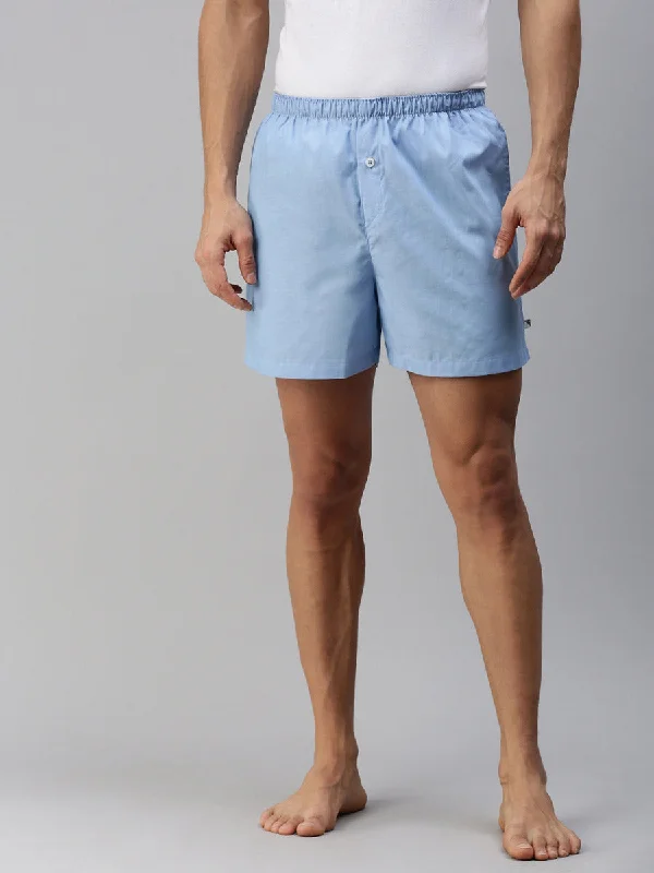 Mens Woven Boxer Shorts Plain Blue WS1