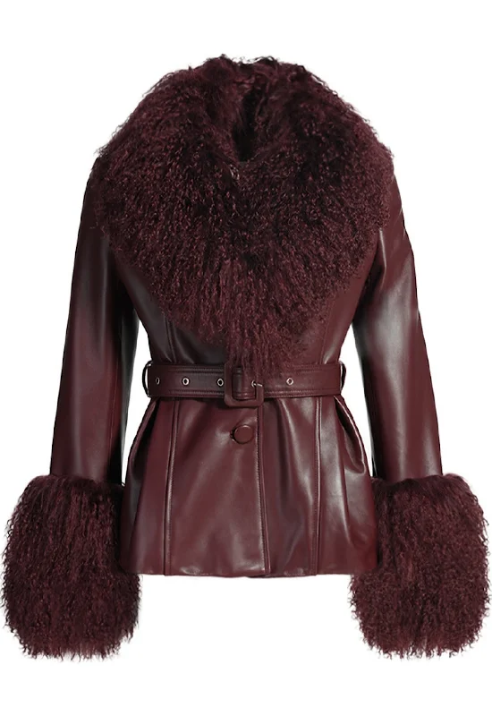 ??????? ??????? ALAIA Burgundy Mongolian Leather Jacket