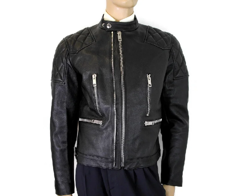 Burberry Men's Black Leather Diamond Quilted Biker Jacket (50 EU / 40 US)