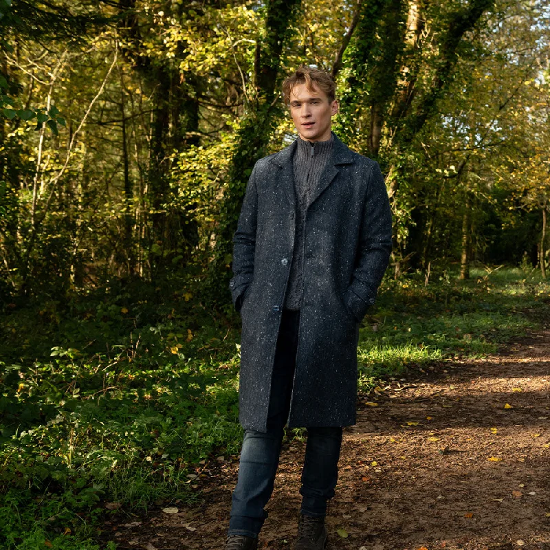 Navy Fleck Cillian Donegal Tweed Coat