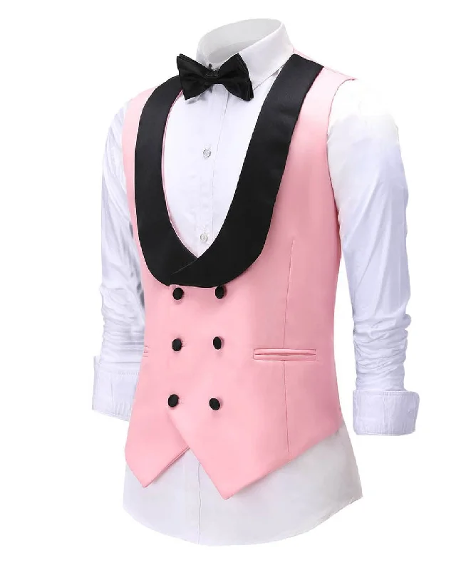 Pink Double Breasted Shawl Lapel Men Vest