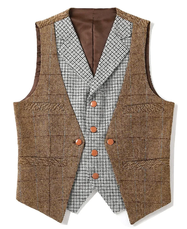 Double Collar Plaid Notch Lapel Waistcoat