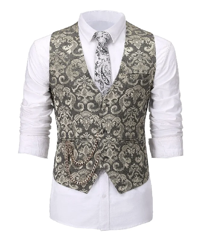 Gold Patterned V Neck Waistcoat