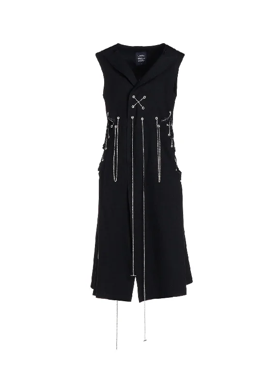 METAL EYELET DENIM SIDE SLIT LONG VEST