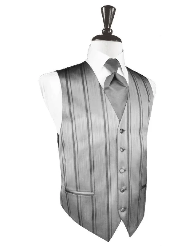 Silver Striped Satin Tuxedo Vest